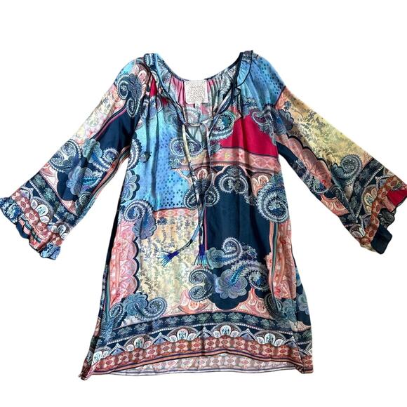 Johnny Was Jade Boho Oversized Daria Multicolored Mixed Print Blouse Size XS - Picture 4 of 11
